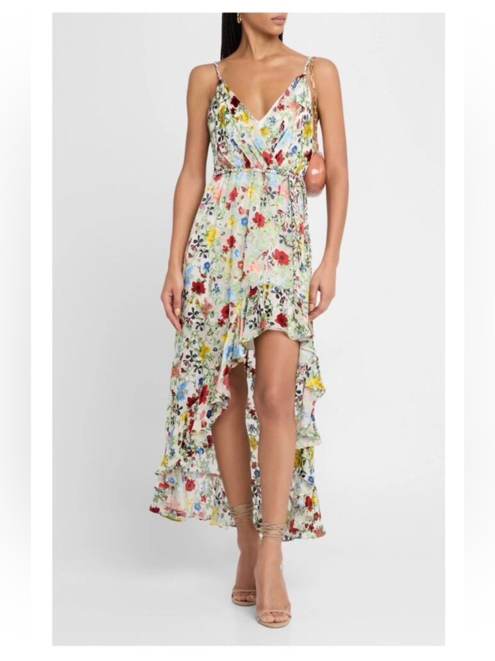 Alice + Olivia Floral High-Low Spaghetti Strap Dress - White Multi